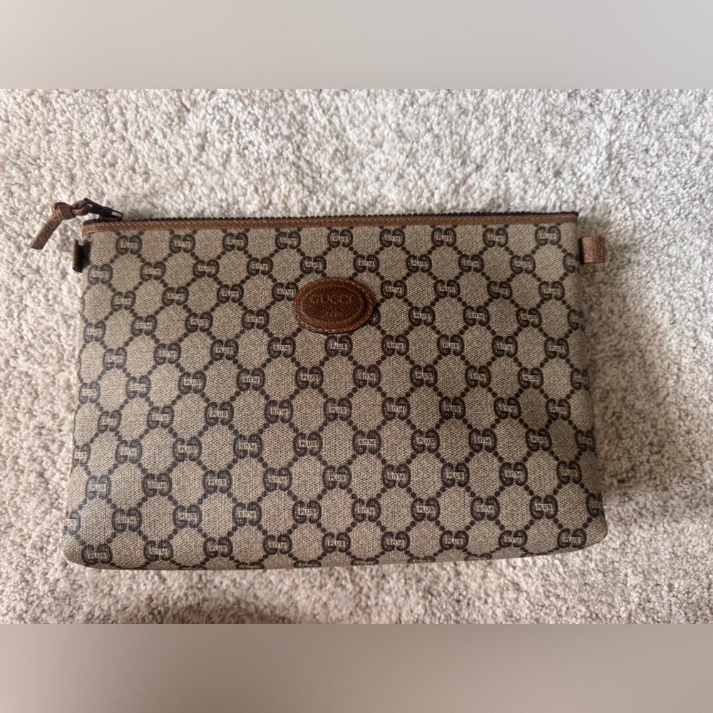 Gucci Beige and Brown Monogram Pouch